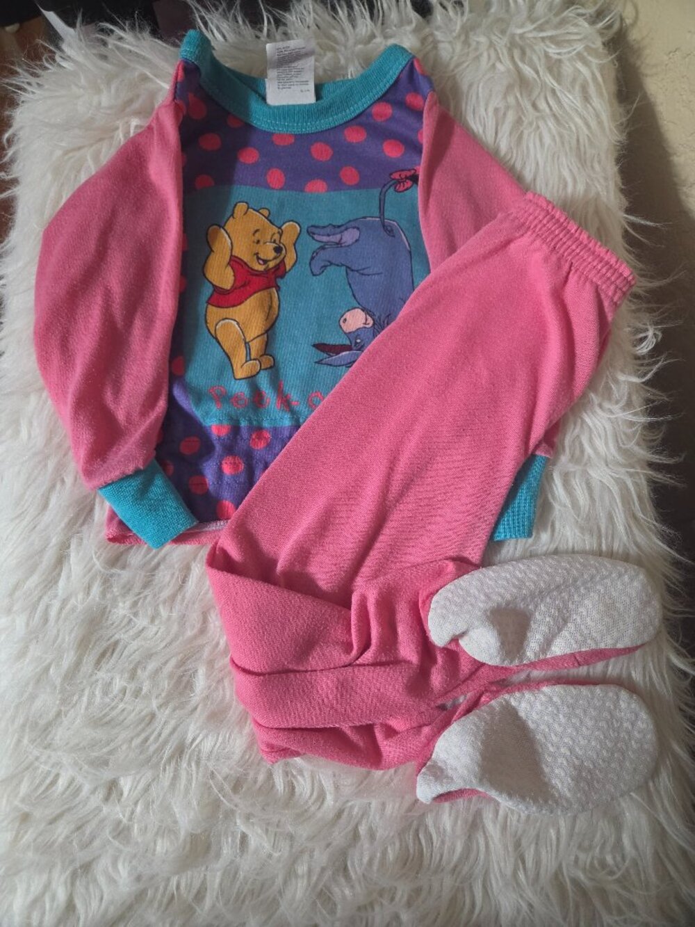 1990s Vintage 2T Pink and Blue Winnie the Pooh and Eeyore Pajama Set